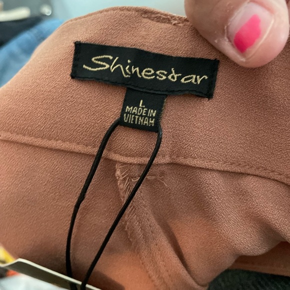 Shinestar Women's Wide Leg High Waist Pants in Peach Tan color size L - Picture 2 of 7